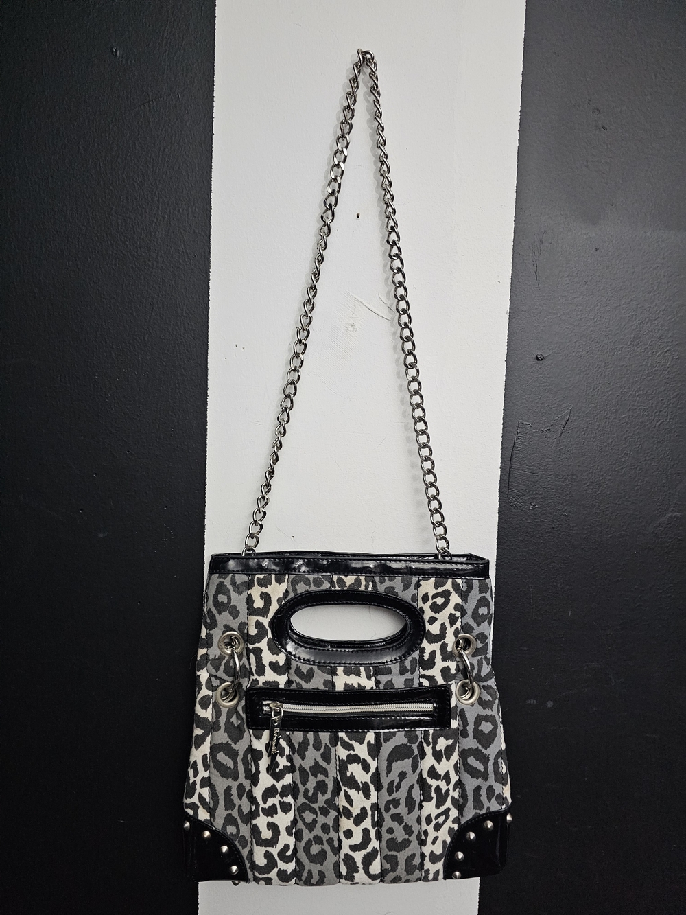 Betsey Johnson Gray & Black Leopard Chain-Handle Crossbody